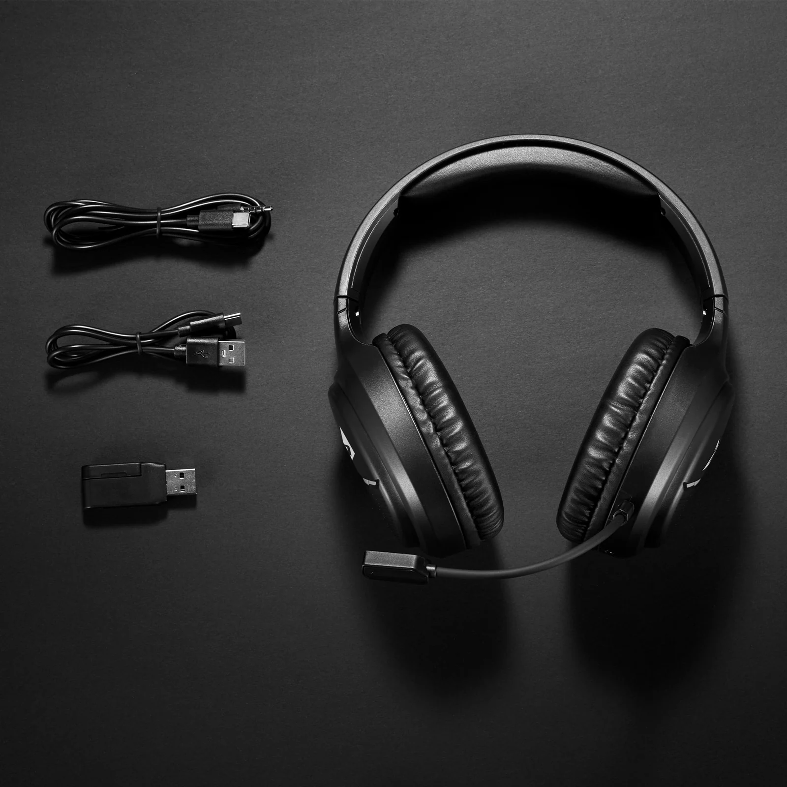 Next FX7 trådløst gaming headset (sort), med dongle og kabler