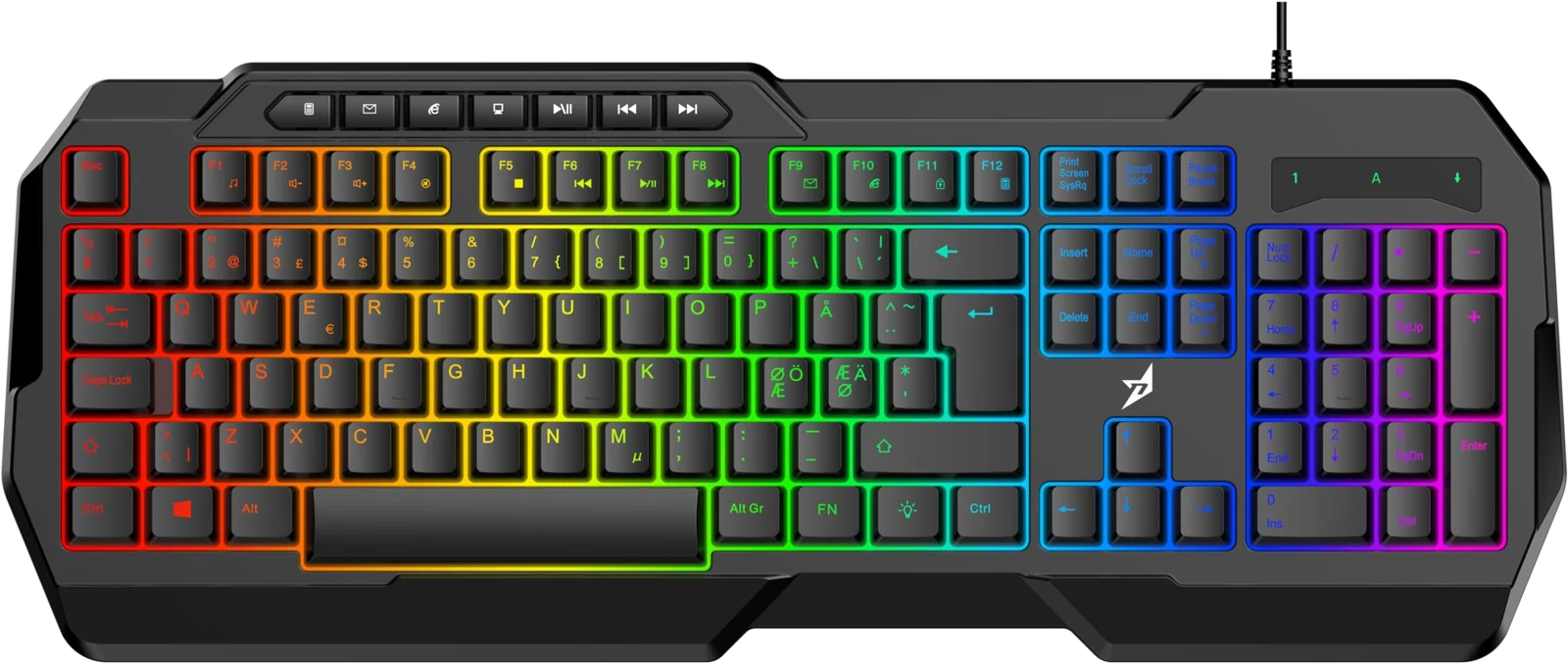 Next KD3 V2 LED membran gaming tastatur, set oppefra