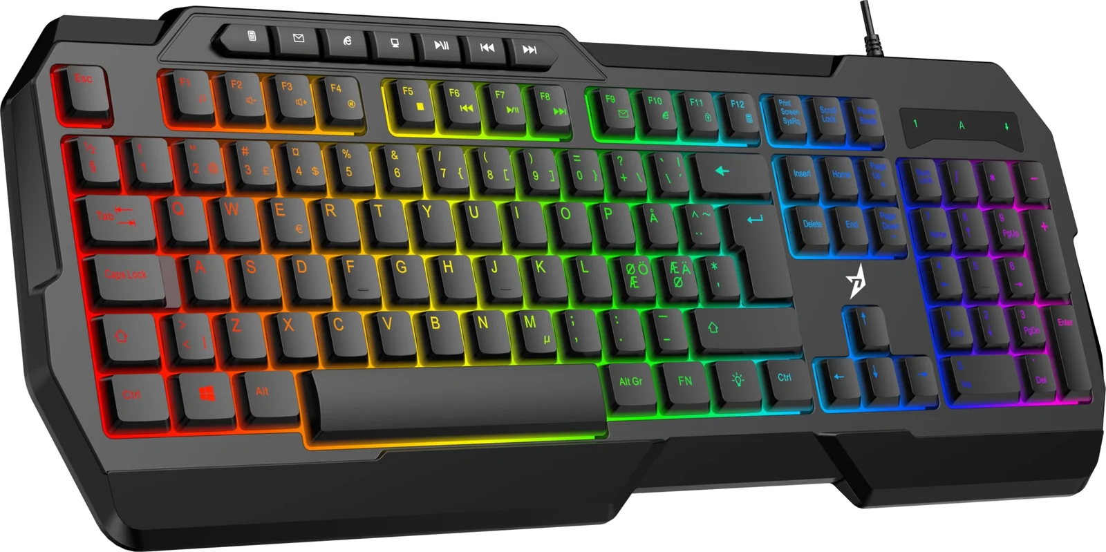 Next KD3 V2 LED membran gaming tastatur, set skråt forfra