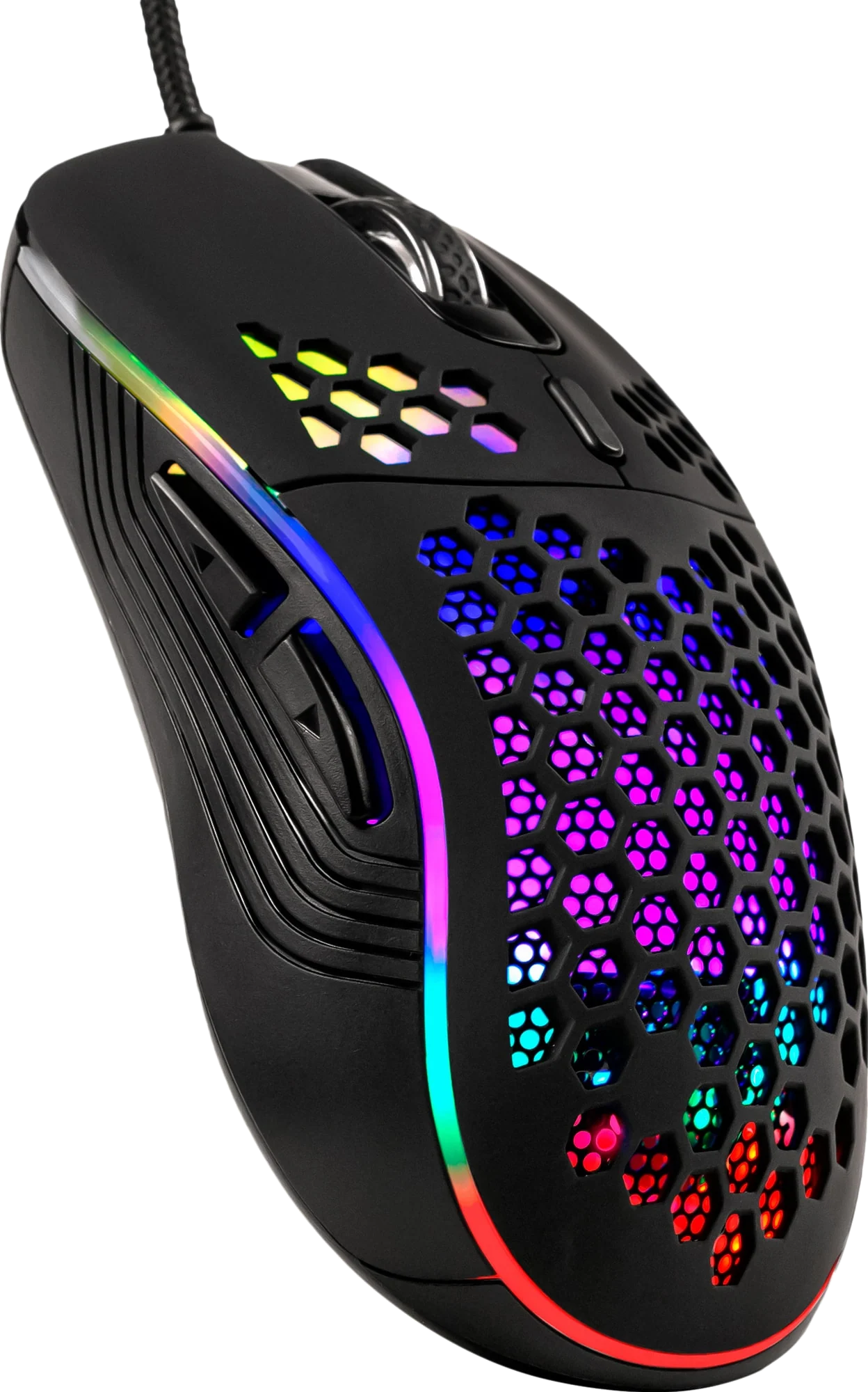 Next SR7 gaming mus (sort), set skråt forfra