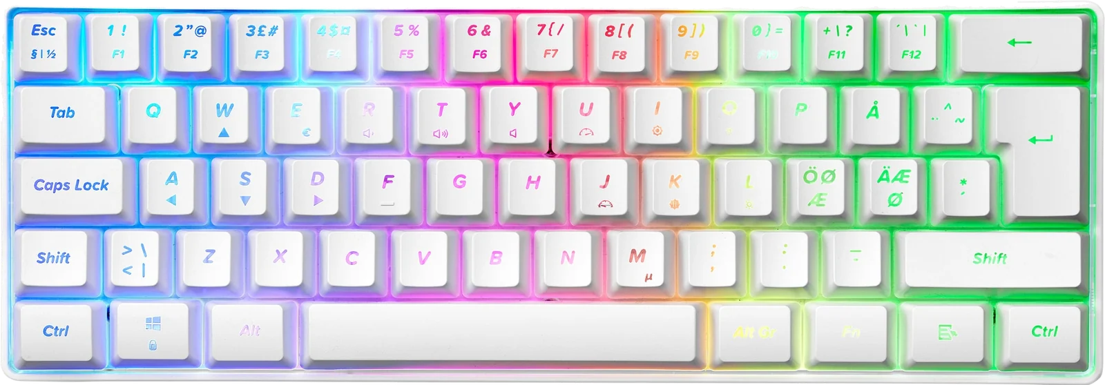 Next MX5 Mini gaming tastatur (hvid), set oppefra