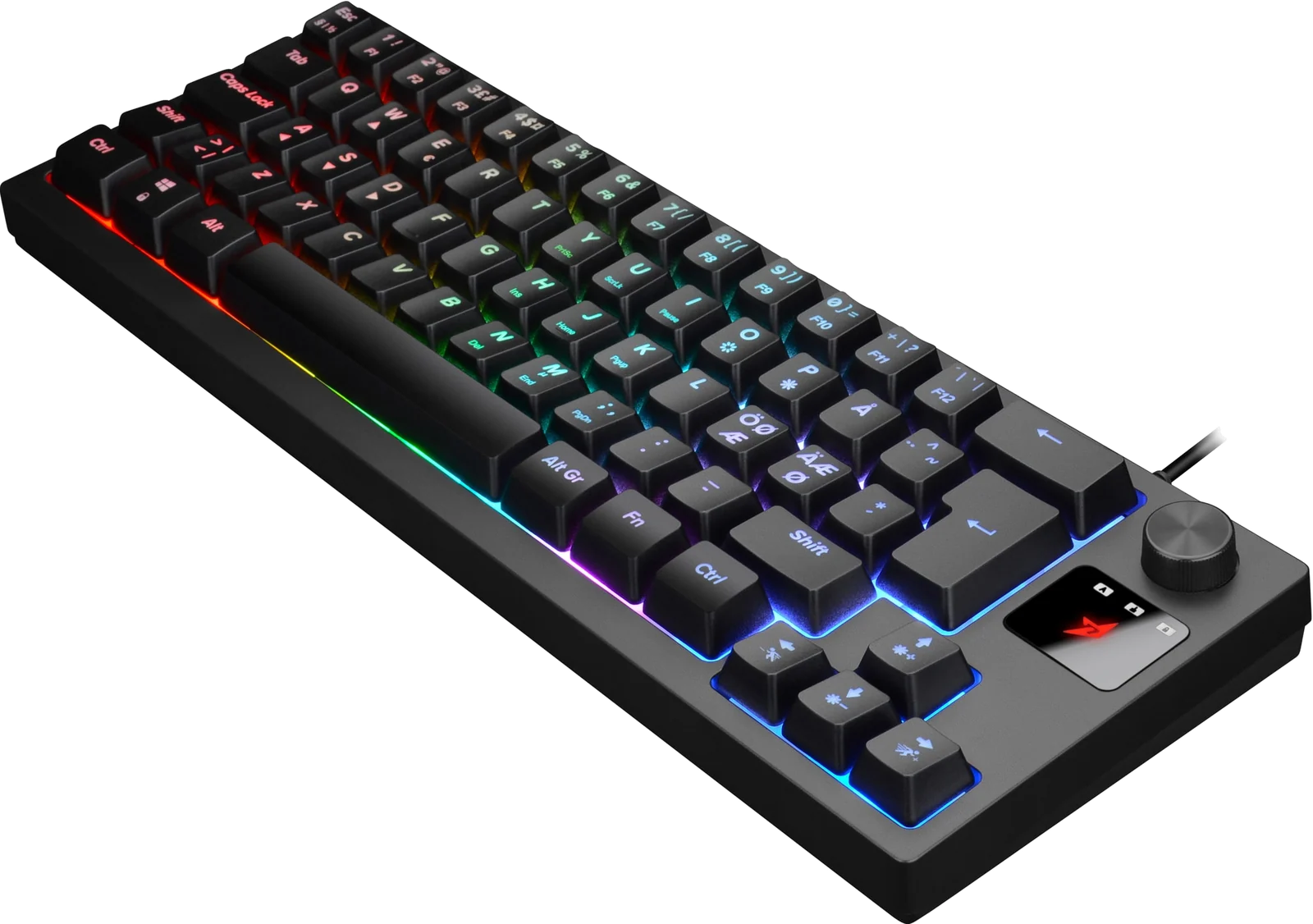 Next MX7 RGB Mini gaming-tastatur, set skråt forfra