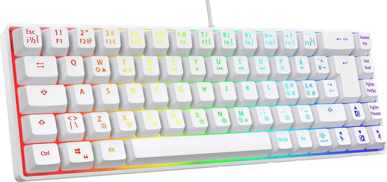 Next MX6 mini 65 RGB membran gamingtastatur (hvid), set oppefra