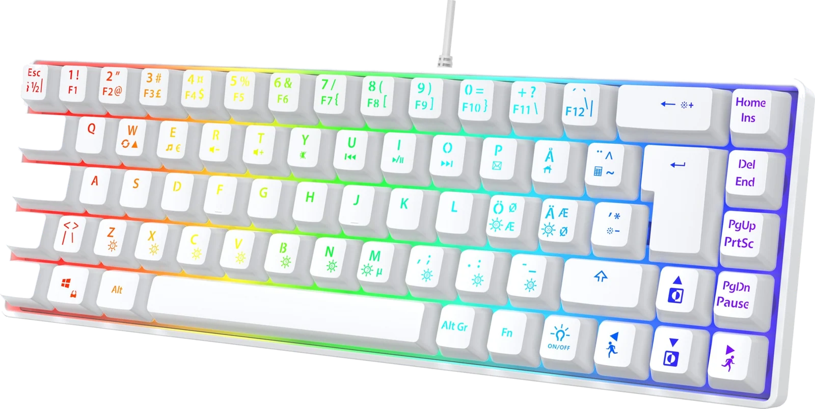 Next MX6 mini 65 RGB membran gamingtastatur (hvid), set skråt forfra