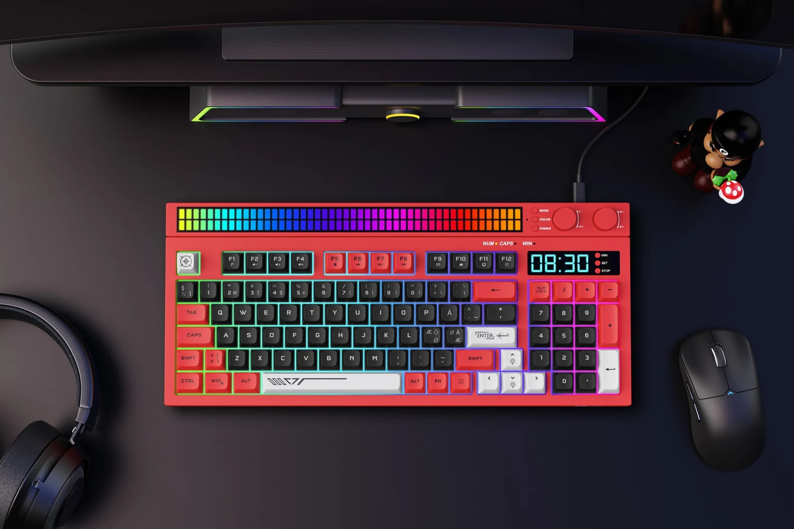 Next KD5 keyboard (rød), på et skrivebord