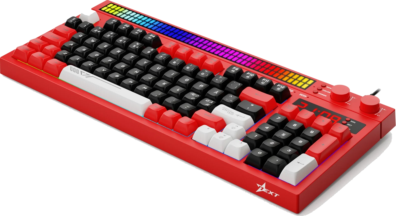 Next KD5 keyboard (rød), set skråt forfra